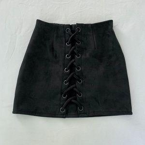 Black Suede Lace Up Skirt